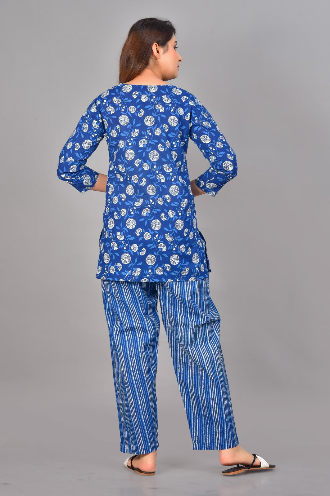 Ashvy Cotton Night Suit Set of Kurta & Pajama (Blue)