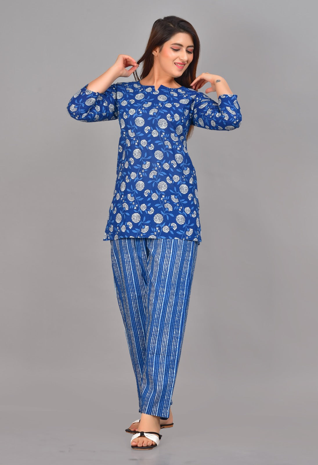 Ashvy Cotton Night Suit Set of Kurta & Pajama (Blue)