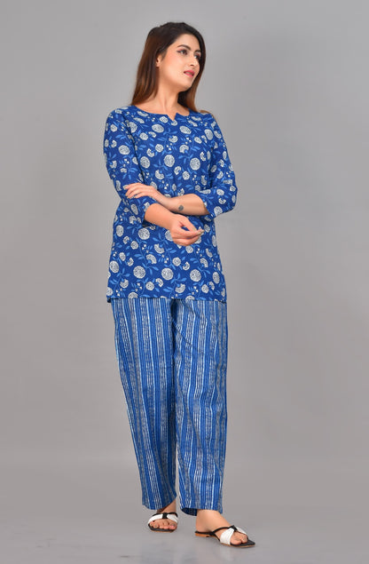 Ashvy Cotton Night Suit Set of Kurta & Pajama (Blue)