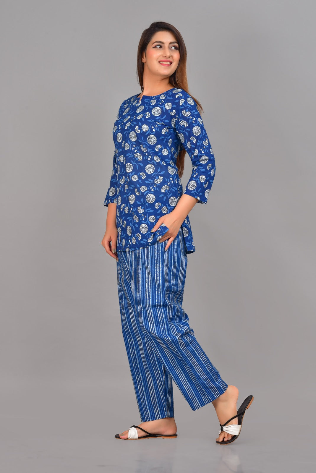 Ashvy Cotton Night Suit Set of Kurta & Pajama (Blue)