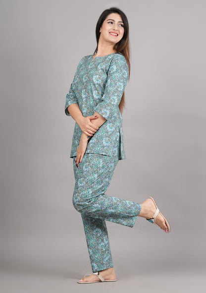 Slumber in Style: Pure Cotton Printed Grey Night Dresses