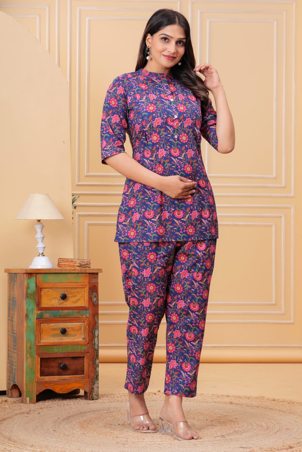Ashvy Cotton Maternity And Nursing Co-Ord Set (Purple)