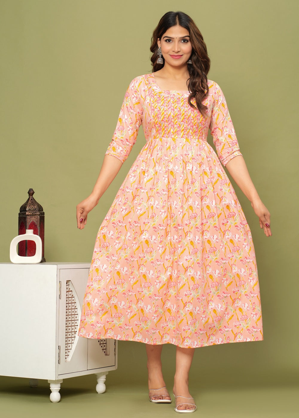 Nature's Embrace: Ashvy Leaf Print Cotton Maternity Feeding Kurti (Pink) (LUX001)