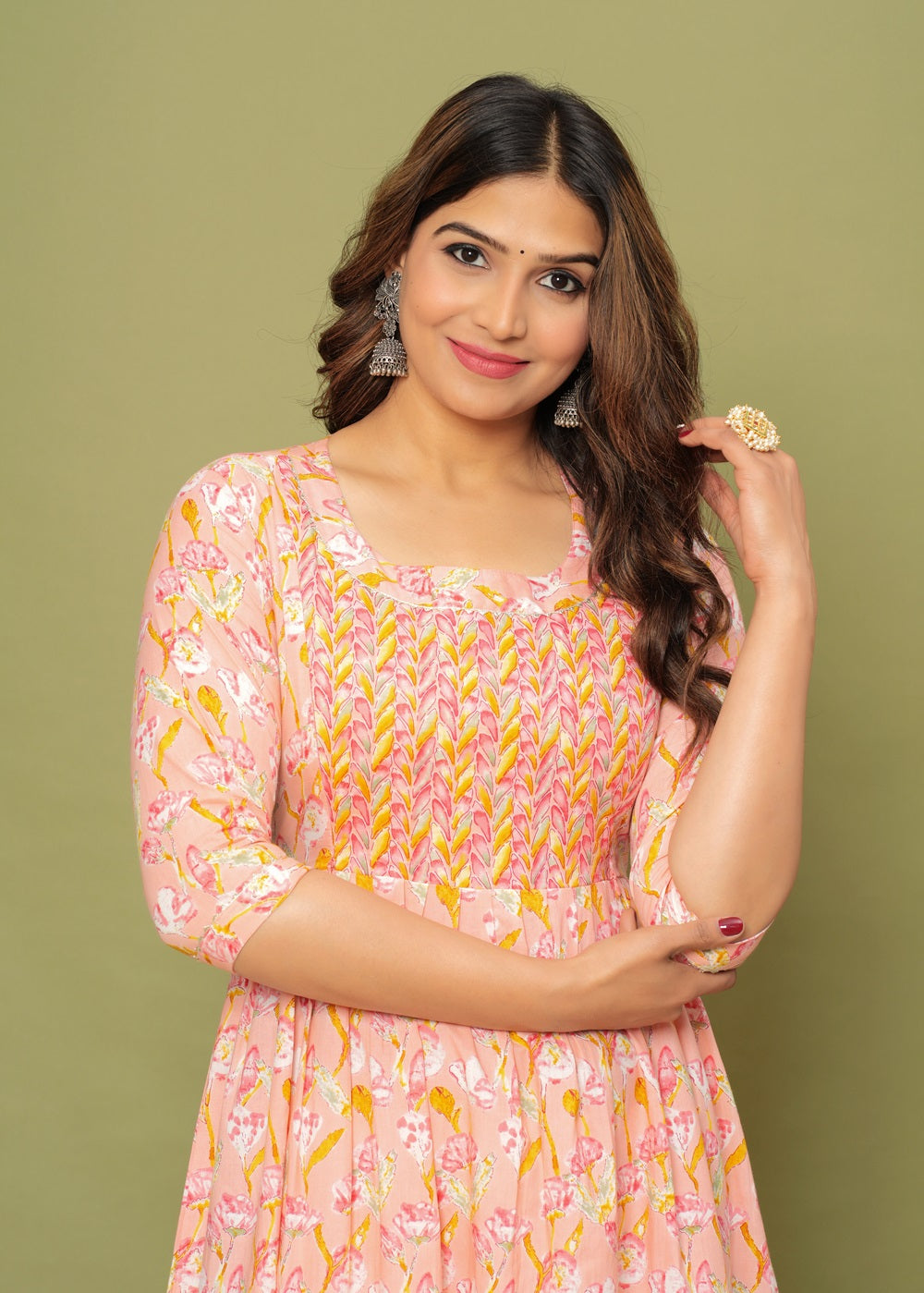 Nature's Embrace: Ashvy Leaf Print Cotton Maternity Feeding Kurti (Pink) (LUX001)