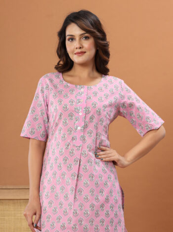 Ashvy Light Pink Floral Cotton Top – Elegant Everyday Wear for Women