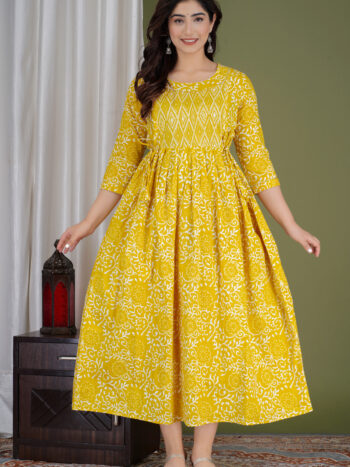 Ashvy Light Yellow Cotton Maternity Kurti – Feeding Friendly & Breathable Nursing Wear