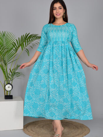 Ashvy Sky Blue Cotton Maternity Kurti – Soft, Feeding Friendly Nursing Wear for Moms