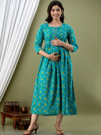Ashvy Nursing Kurti for Pregnant Women – Soft Cotton Maternity Wear for Everyday Comfort(Blue)