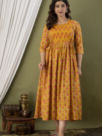 Ashvy Pure Cotton Feeding Kurti – Breathable Mustard Patti Maternity Wear for Nursing Moms