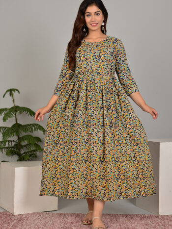 Ashvy Grey Floral Cotton Maternity Kurti – Feeding Friendly Nursing Wear for Moms