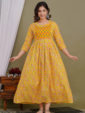 yellow cotton feeding kurti