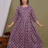 Ashvy Premium Cotton Anarkali Maternity & Feeding Kurti for Women – 48 Inch Length, 2 Side Zips, Comfortable Nursing Wear for Moms (purple)