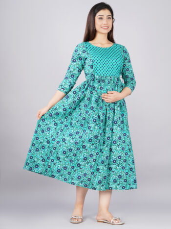 Ashvy Elegant Cotton Maternity Kurti – Feeding Friendly, Soft & Stylish for Everyday Wear Blue