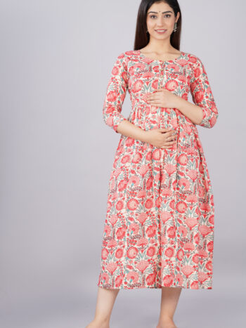 Ashvy Feeding Kurti for New Moms – 100% Cotton Anarkali Design Orange