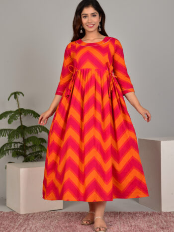 Ashvy Cotton Feeding Kurti for New Moms – Comfortable Anarkali Maternity Wear(Pink Orange)