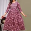 Ashvy Cotton Feeding Kurti for New Moms – Comfortable Anarkali Maternity Wear (Wine Floral Print)