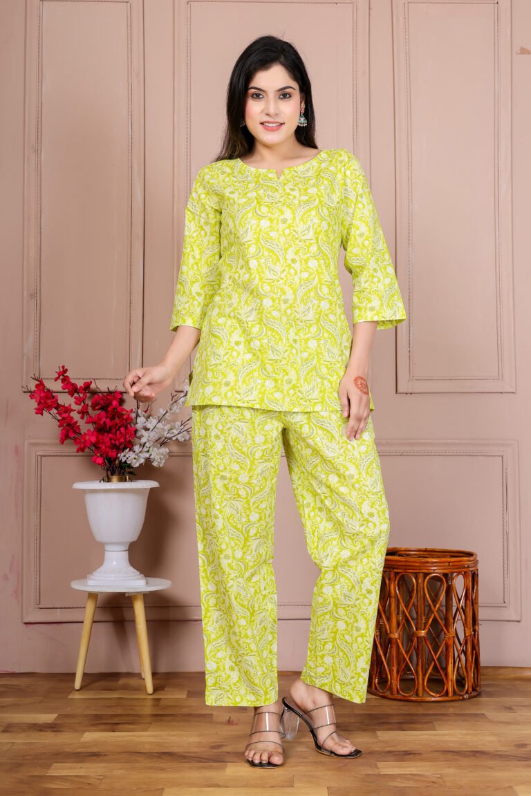 Ashvy Premium Parrot Green Cotton Co-ord – Ashvy