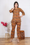 Ashvy Pure Cotton Printed Co-ord Set – Mustard Yellow Top & Pant for Everyday Comfort & Style
