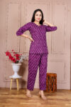 Ashvy Pure Cotton Co-ord Set for Women – Stylish Purple Top & Pant | Soft 3/4 Sleeve Premium Daily & Office Wear