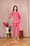 Ashvy Pure Cotton Co-ord Set – Bright Pink Printed Top & Pant for Stylish Everyday Comfort