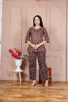 Ashvy Elegant Pure Cotton Co-ord Set – Soft 3/4 Sleeve Top & Pant for Trendy All-Day Comfort(Brown)