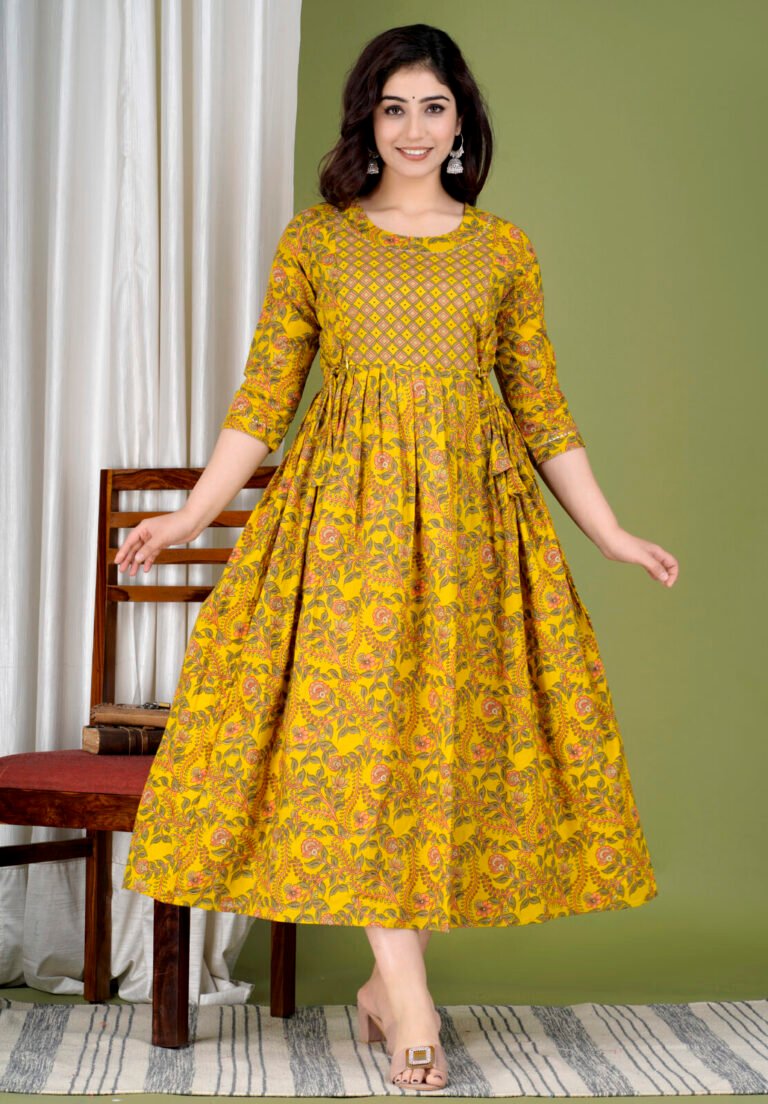 Golden Yellow Floral Cotton Maternity Maxi Dress – Ashvy maternity wear