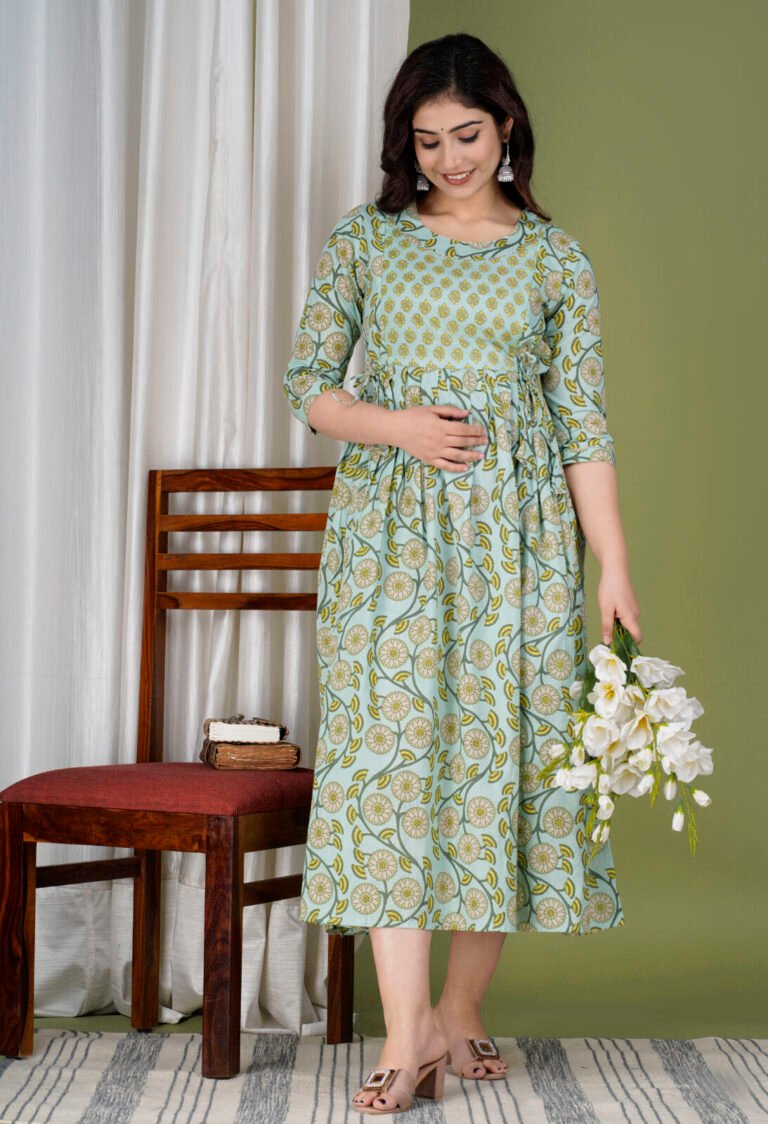 Mint Blue Floral Cotton Maternity Maxi Dress – Ashvy maternity wear