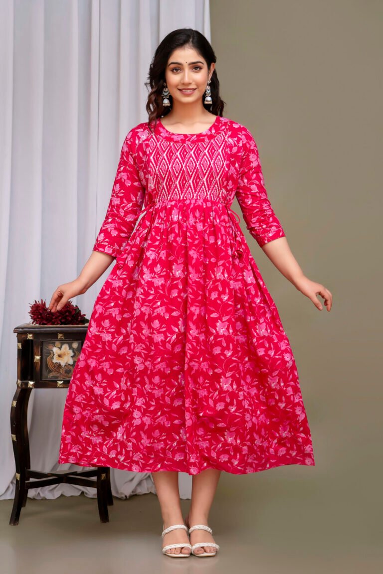 Maroon Leaf Print Cotton Maternity Maxi Dress with – Ashvy maternity wear