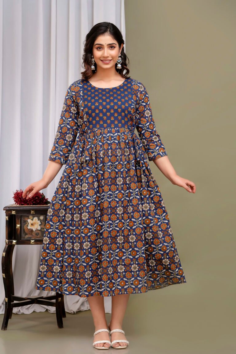Navy Blue Floral Print Cotton Maternity Maxi Dress – Ashvy maternity wear