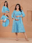 Ashvy India Sky Blue Floral Cotton Maternity & Nursing Midi Dress with Concealed Zip – 701