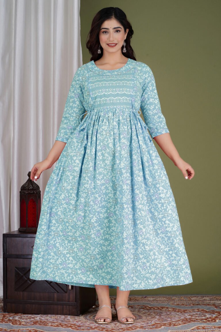 Mint Green Floral Cotton Maternity Maxi Dress – Ashvy maternity wear