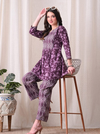 Ashvy India – Deep Purple Mixed Print Cotton Nursing Maxi Dress with Zip Access | Maternity & Loungewear for Women